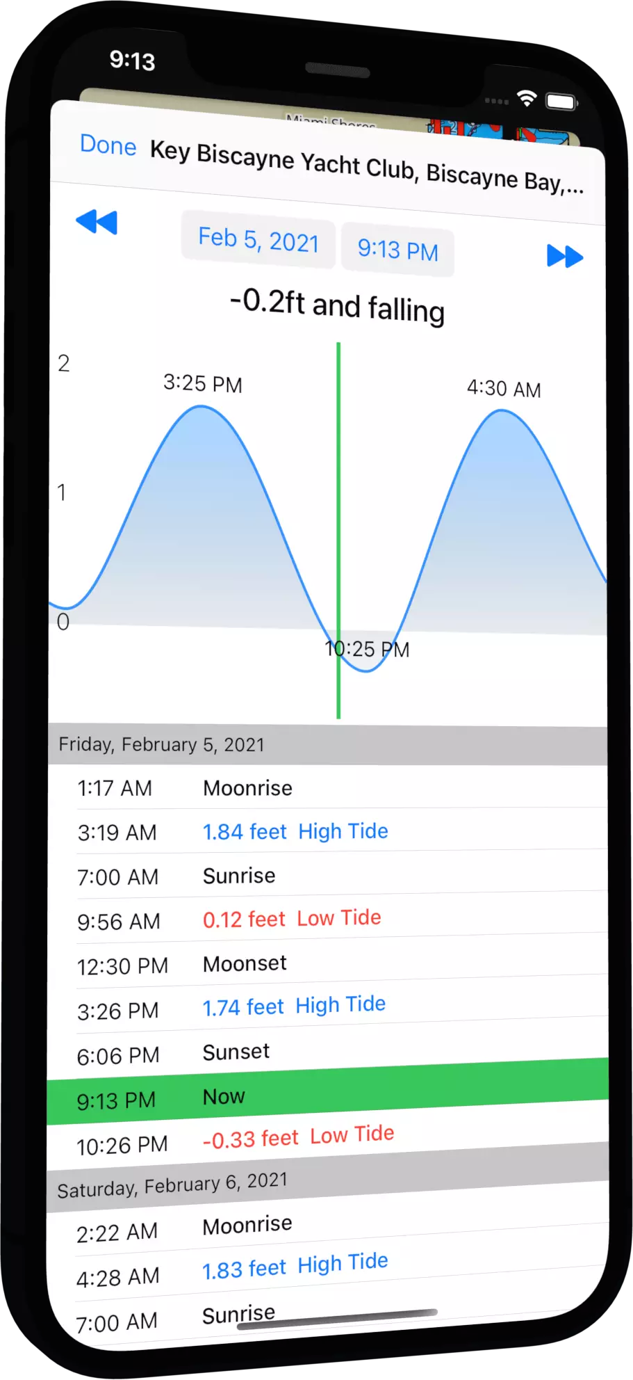 OceanPulse tide graph on iPhone